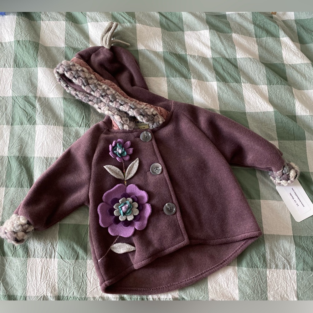 KooKooShka Purple Floral Appliqué Hooded Coat for Child